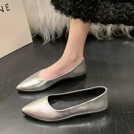 平底鞋子女2023新款春秋季女鞋法式尖头浅口单鞋女气质百搭小皮鞋商品大图