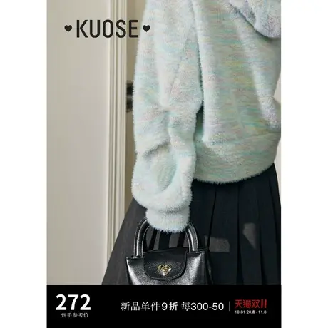 阔色加绒厚款连帽衫卫衣2023秋冬季新款女短款针织衫毛绒上衣商品大图