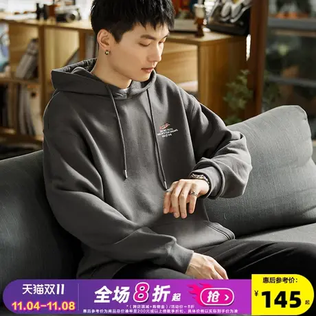 唐狮2022秋冬新款加绒卫衣男潮牌灰色连帽卫衣男士加厚秋季上衣潮图片