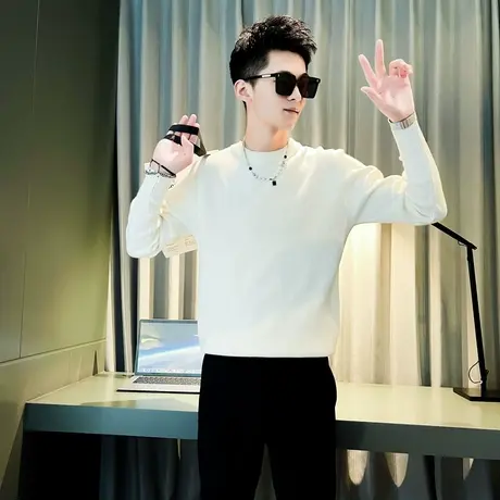 毛衣男秋冬季潮牌痞帅纯色打底针织衫2023新款男士轻熟内搭上衣商品大图