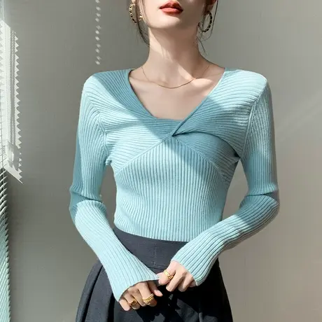 法式小香风长袖针织打底衫女2023秋冬新款洋气减龄设计感小众上衣图片