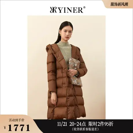 YINER音儿女装冬季大牌高端加厚格纹连帽羽绒服商品大图