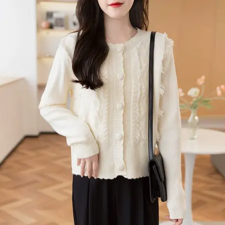 23080简优蜜新款韩版宽松圆领纯色针织衫毛衣开衫上衣长袖百搭图片