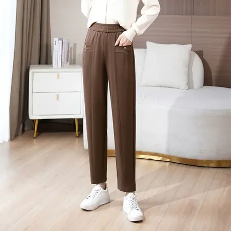 裤子女2024新款春秋哈伦裤大码胖mm中年女裤高腰宽松休闲裤妈妈裤商品大图