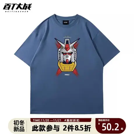 机动战士高达联名t恤男日系ins潮牌卡通动漫周边印花纯棉宽松短袖商品大图