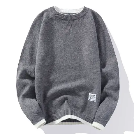 毛衣男士秋冬季圆领加绒加厚线衣纯色青少年学生保暖打底针织衫潮商品大图