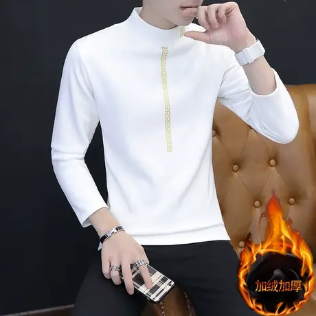 冬季半高领长袖T恤男士外穿冬天上衣保暖内衣服青年加绒加厚学生商品大图