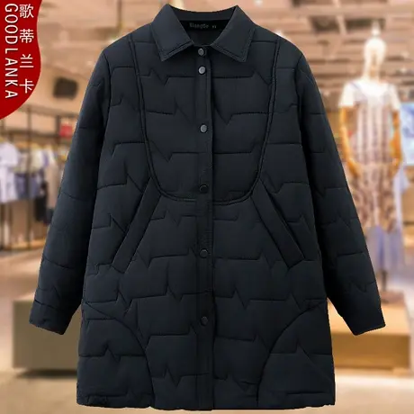 大码中年胖妈妈秋冬中长款棉衣女200斤宽松时尚翻领羽绒棉服外套商品大图