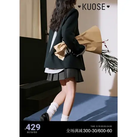 阔色休闲西装假两件衬衫拼接外套女2023新款秋季通勤西服上衣图片