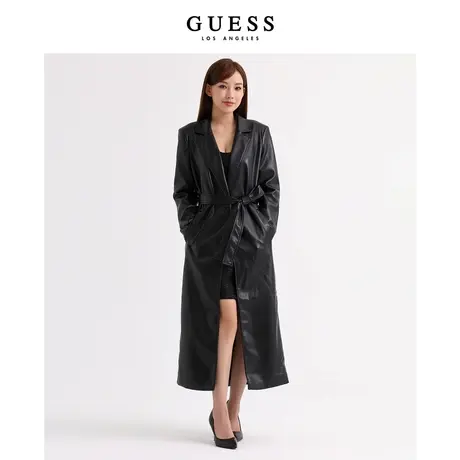 【38上新季】GUESS 女士超长防风领大衣气质PU皮衣风衣外套图片