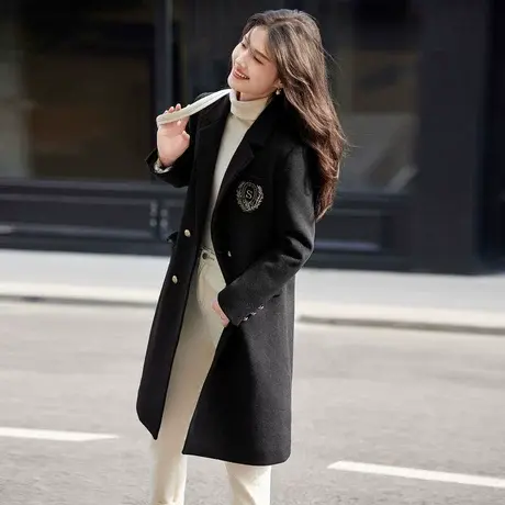 时尚夹棉休闲毛呢外套女士2023年冬季新款通勤百搭毛呢大衣商品大图