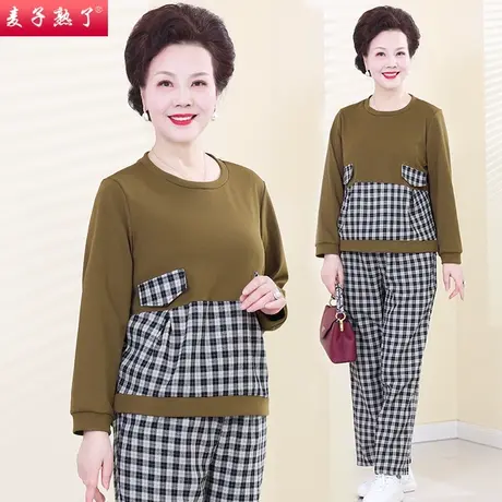 妈妈春装套装洋气阔太太格子两件套时尚上衣春夏新款中老年人女装商品大图