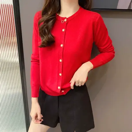 小开衫短款女士春秋外搭简约百搭针织衫外套纯色毛衣外搭春秋女装商品大图