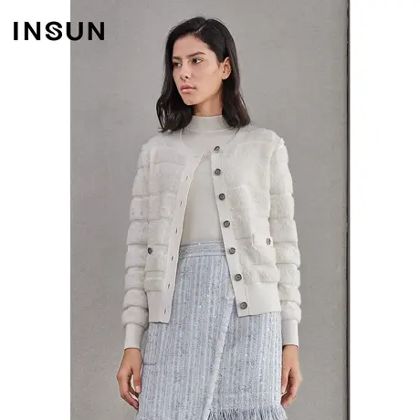 INSUN恩裳春季长袖羊毛毛针织衫开衫商品大图