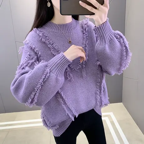 漂亮红色毛衣女加厚圆领春季2023年新款爆款针织打底衫流苏高级感图片