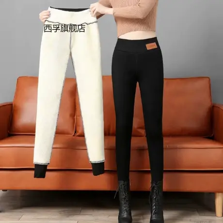 【高品质】2021冬季新款羊羔绒加绒加厚打底裤保暖抗寒棉裤踩脚裤商品大图