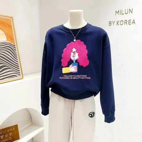 小个子长袖上衣2023秋季韩国东大门非正式学院风甜美短款宽松卫衣商品大图