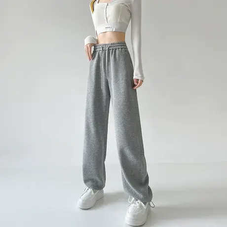 美式灰色运动裤女春秋季2023新款束脚直筒抽绳宽松休闲卫裤阔腿裤图片