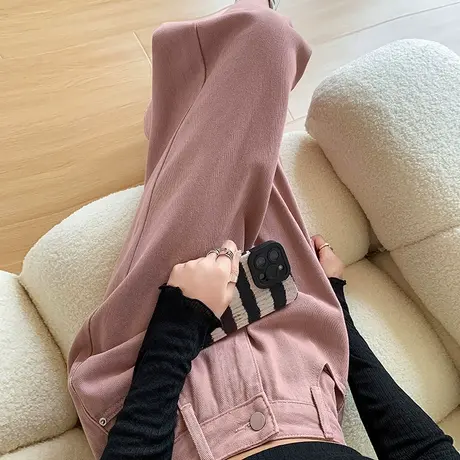 脏粉色窄版阔腿牛仔裤女2023年秋季新款高腰显瘦直筒百搭拖地长裤商品大图