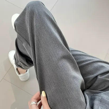 灰色西装裤女九分小个子夏季薄款高腰宽松显瘦冰丝休闲哈伦萝卜裤图片