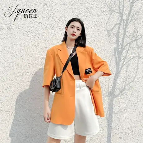 短袖西装外套女夏季韩版廓形oversize休闲设计感炸街宽肩小西服商品大图