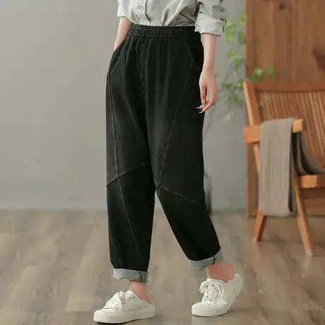 dza 高腰显瘦黑色直筒牛仔裤子女士春秋宽松阔腿长裤百搭哈伦女裤图片