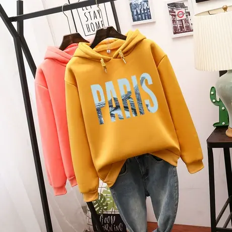 连帽韩版2024年新款宽松短款套头加绒加厚卫衣女秋冬季外套潮ins图片