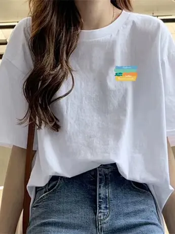 仿棉上衣中长款韩版宽松大码女装减龄白色短袖t恤女时尚百搭夏季图片