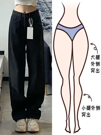 高腰牛仔裤女直筒宽松春秋大码显瘦胖mm梨形身材拖地窄版阔腿裤子商品大图