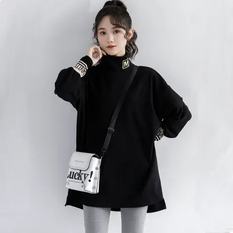 2022胖妹妹大码加厚打底衫女半高领外穿宽松港风chic上衣德绒秋衣图片