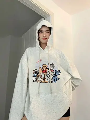 vintage卫衣女秋季2023新款大码薄款连帽上衣复古慵懒风ins潮外套图片