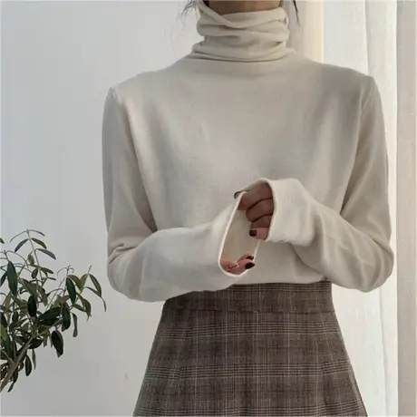 高领打底衫2024年春秋冬季新款内搭白色洋气羊绒毛衣针织衫女上衣图片