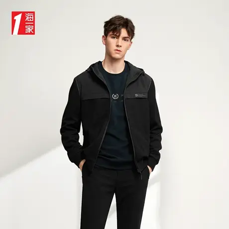 海一家时尚休闲连帽外套2023秋季新款简约镶拼青少年男士夹克商品大图