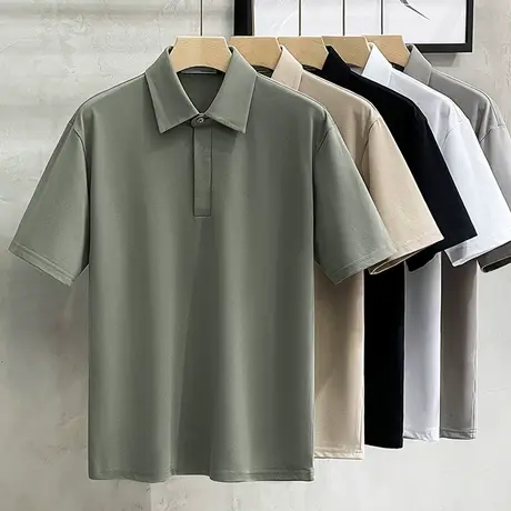 夏季丝光保罗POLO衫短袖男潮牌宽松大码休闲有带领翻领t恤上衣潮图片
