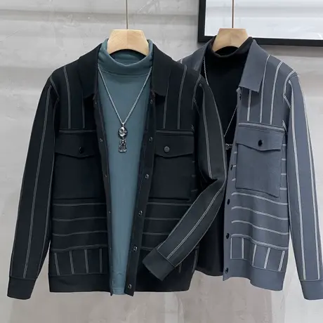 秋冬季针织衫开衫男秋装新款潮流韩版休闲翻领夹克通勤毛衣男外套商品大图