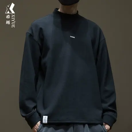 重磅德绒保暖长袖T恤男半高领秋季宽松大码男士内搭不起球打底卫t商品大图