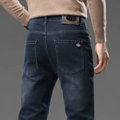 春秋款日系港风高端潮牌男裤子春季男装修身小直脚水洗休闲牛仔裤商品大图