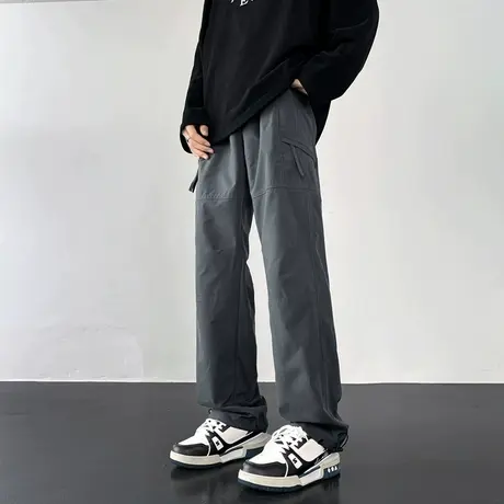 机能冲锋裤子男美式春秋宽松工装休闲长裤日系户外速干直筒运动裤图片