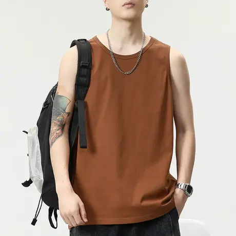 男士美式运动背心男款夏季纯棉无袖t恤2023新款坎肩上衣篮球球衣商品大图