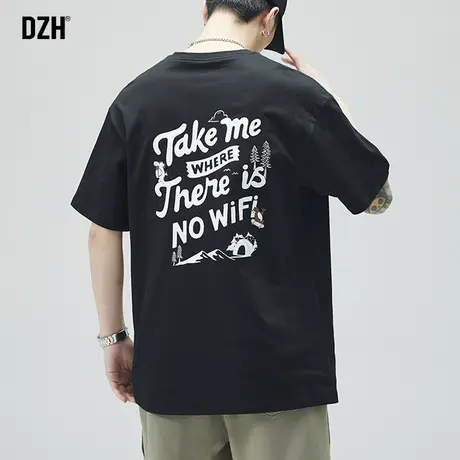 男士新款印花黑色t恤男短袖男款夏季衣服潮牌体恤衫半袖宽松上衣商品大图
