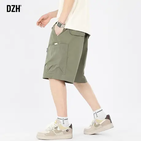 男士绿色速干短裤男夏季薄款冰丝五分裤美式工装裤沙滩裤大裤衩男商品大图