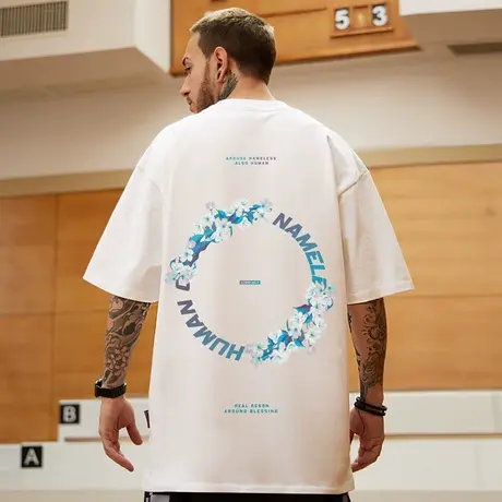 oversize美式港风潮牌纯棉大码男装国潮宽松短袖T恤潮流ins半袖夏商品大图