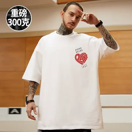 港风潮牌胖子男装大码国潮宽松爱心情侣纯棉短袖T恤大码半袖潮流商品大图