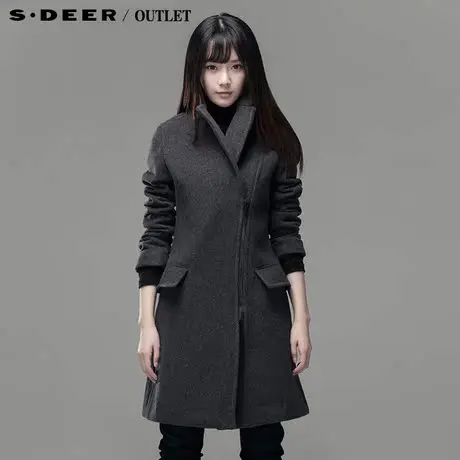 【商场同款】sdeer圣迪奥女装冬装欧美设计修身羊毛呢大衣3481882图片