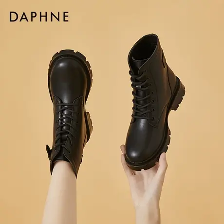 达芙妮短筒马丁靴女2021年秋冬新款厚底英伦风时尚洋气短靴女圆头图片