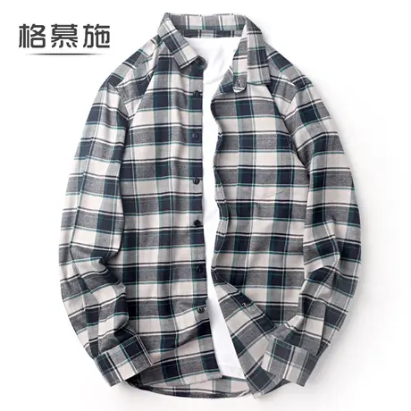 格慕施法兰绒磨毛纯棉长袖衬衫男格子大码男士保暖男装宽松衬衣男图片