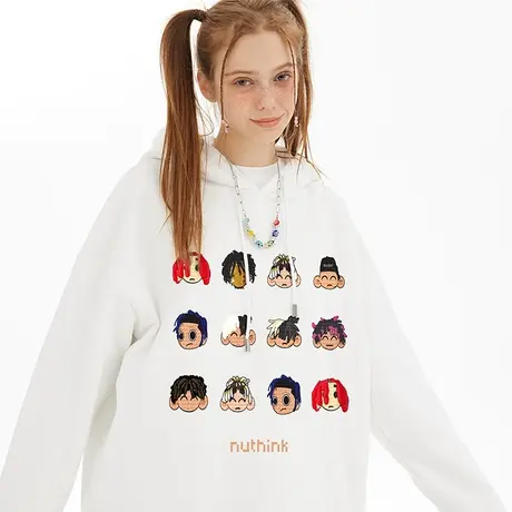 欧美高街潮流卡通连帽卫衣男春款潮牌ins宽松加肥加大情侣外套商品大图