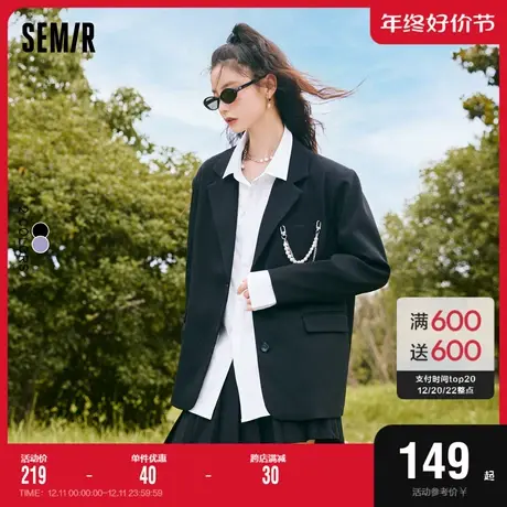 森马外套女中长款纯色宽松帅气2022秋季新款甜酷通勤西装高街潮流商品大图
