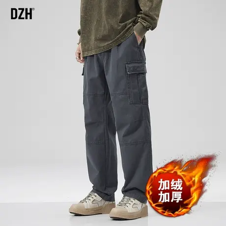 男士纯棉直筒休闲裤男冬季加绒加厚2024年新款美式工装裤男款裤子商品大图