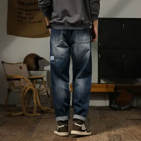 潮流时尚百搭男士直筒牛仔裤美式高街牛仔裤黑色牛仔裤潮流男款商品大图